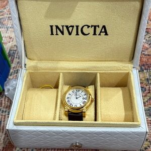 Invicta Gold Case with Brown Strap Men's Watch